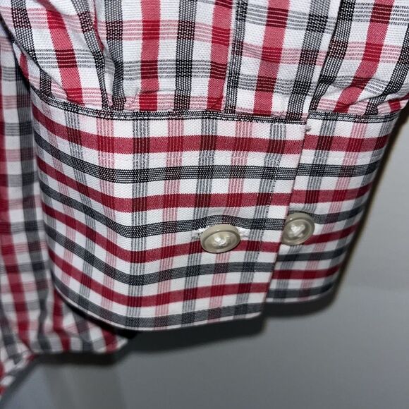 Plaid Black & Red Check Swept Collar Hugo Boss Dress Shirt 17 x 34/35 Slim Fit - Picture 3 of 5